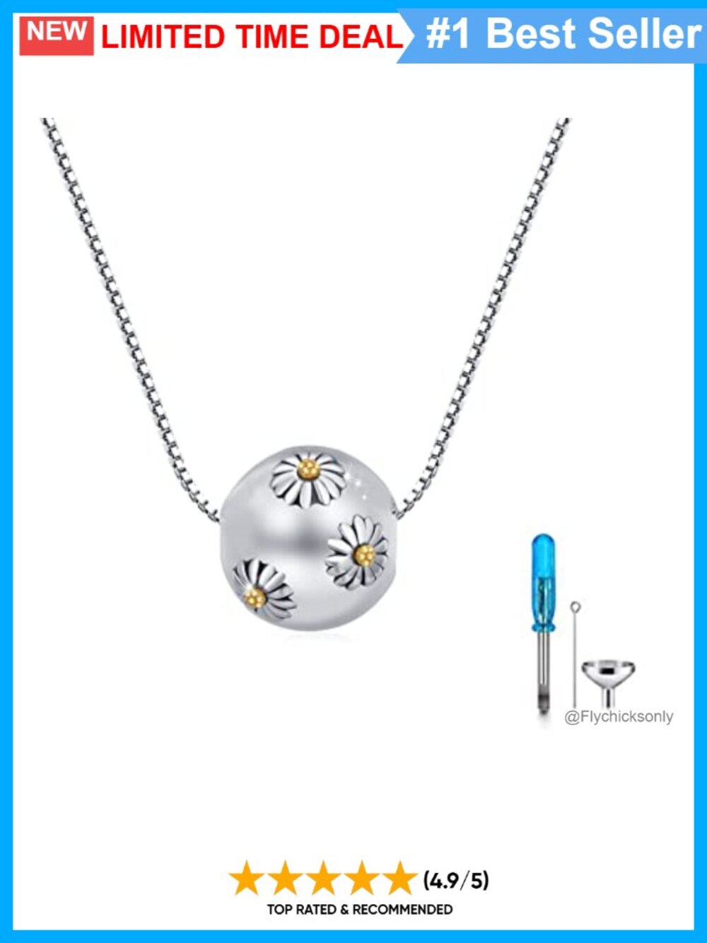 S925 Sterling Silver Daisy Urn Necklace Memorial Ashes Pendant Jewelry